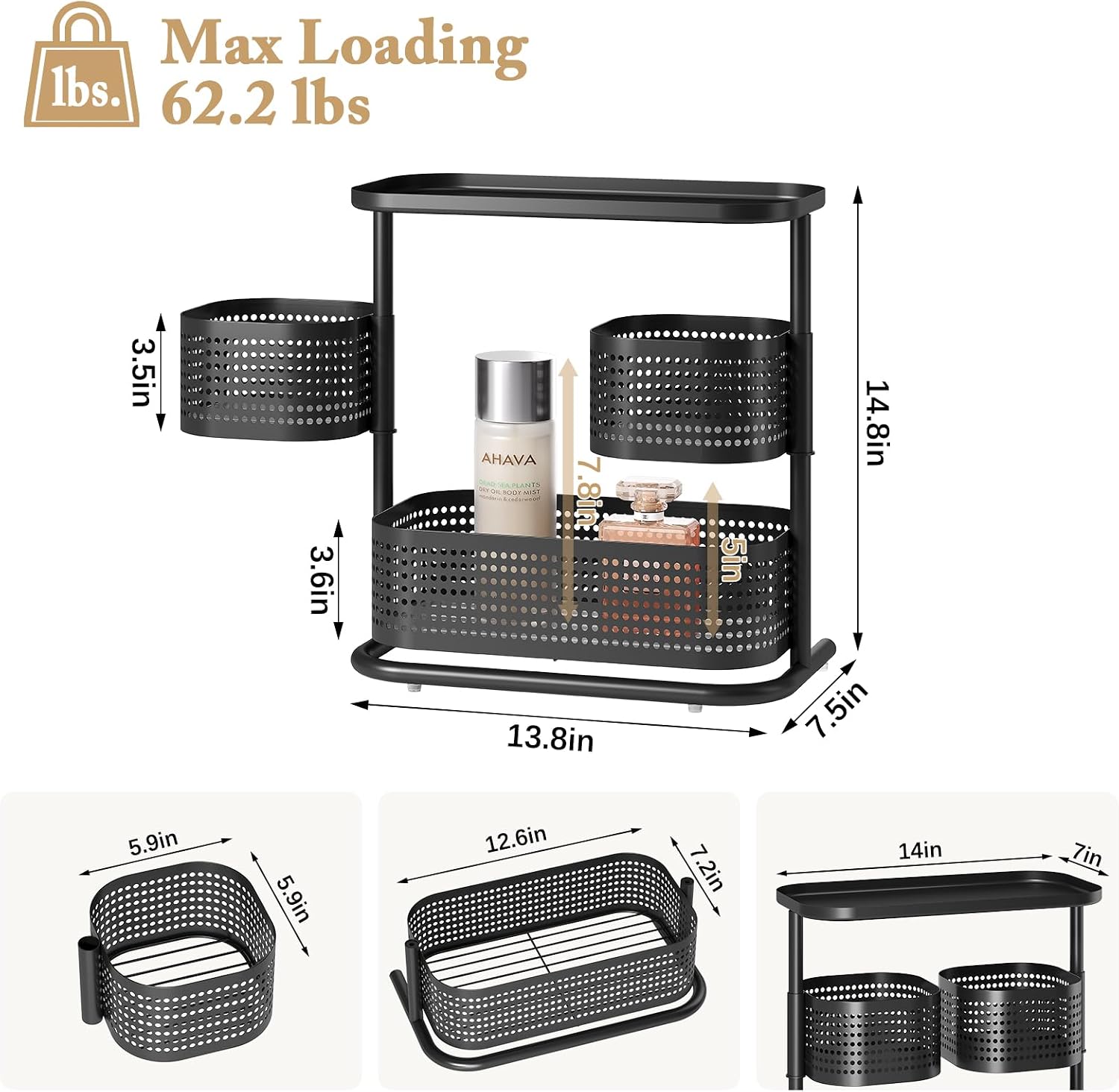 KINGRACK - Organizador de metal para mostrador de baño, estante gir...