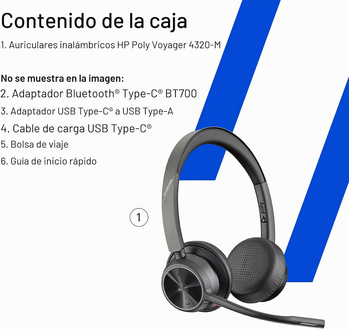 Poly Voyager 4320 UC: Bluetooth, auriculares inalámbricos con micró...