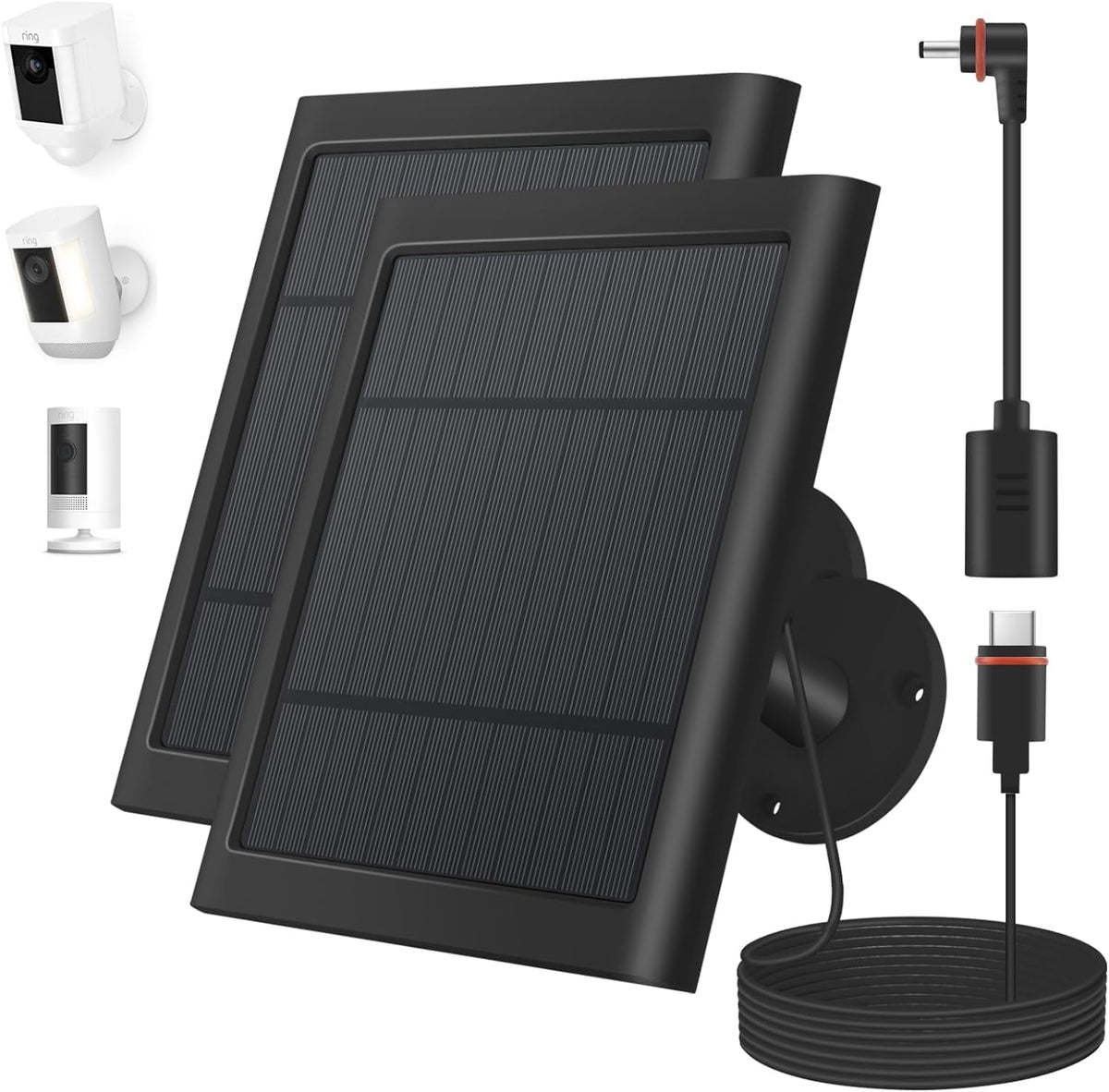 Panel solar para cámara de anillo, paquete de 2 cargadores solares...