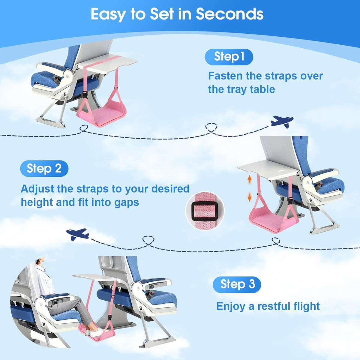 ExploreBliss Reposapiés para avión, hamaca ligera para viajes en av...