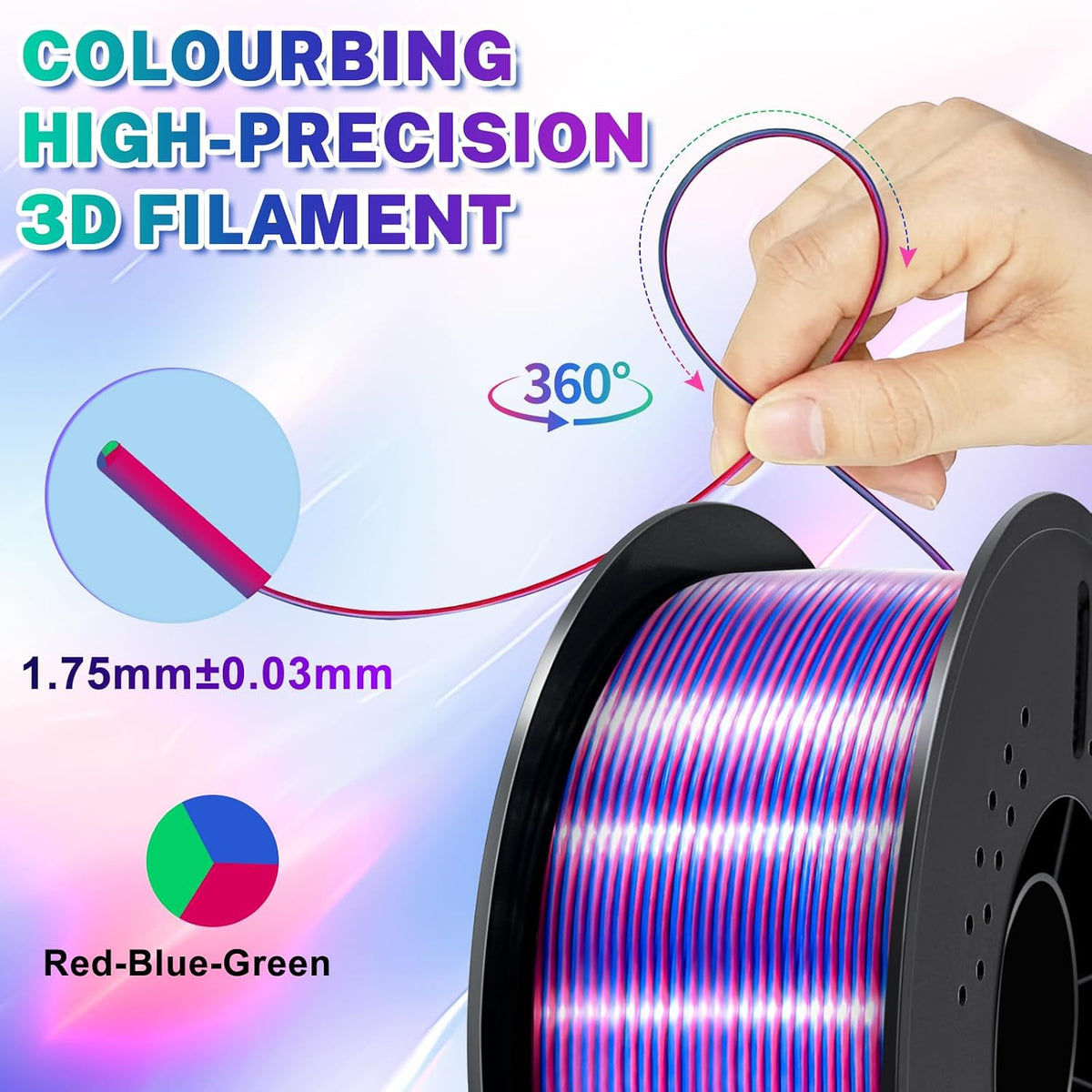 Colourbing Filamento para impresora 3D PLA + de seda tricolor de 0....