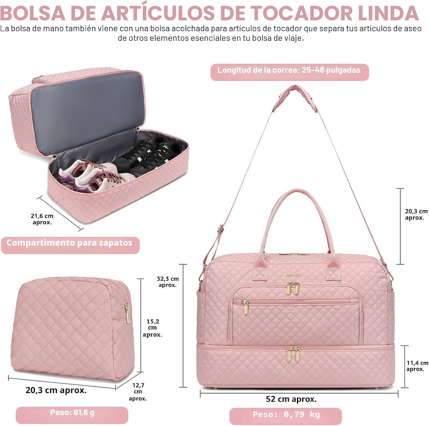 Bolsa de viaje grande para mujer, bolsa de lona para equipaje de fi...