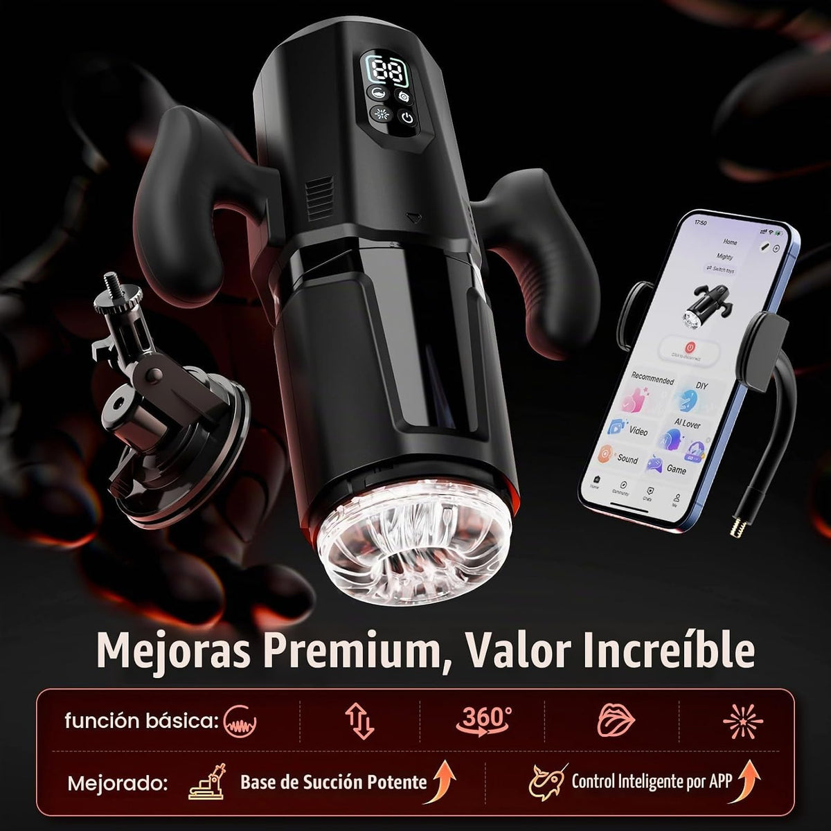 EINSEO Masturbador masculino con mango y soporte para teléfono Jugu...