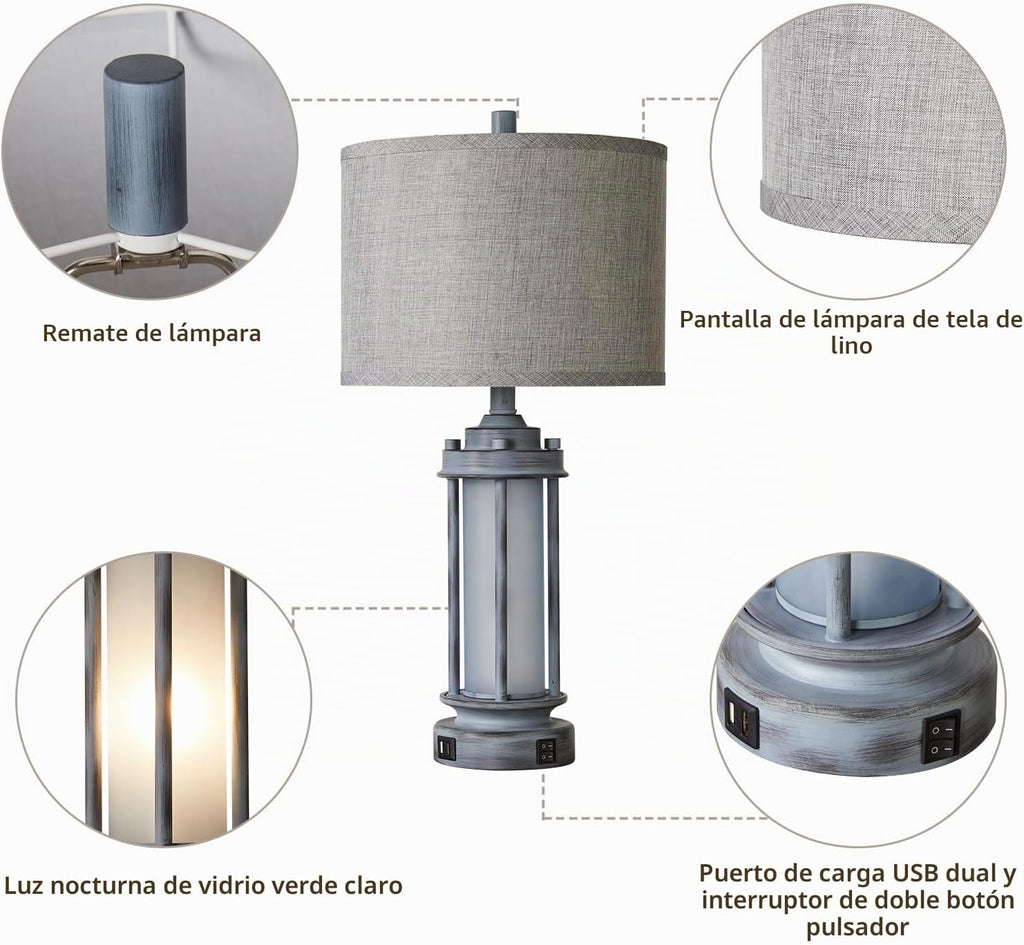 AIEAMPDO Juego de 2 lámparas de mesa rústicas para sala de estar, l...