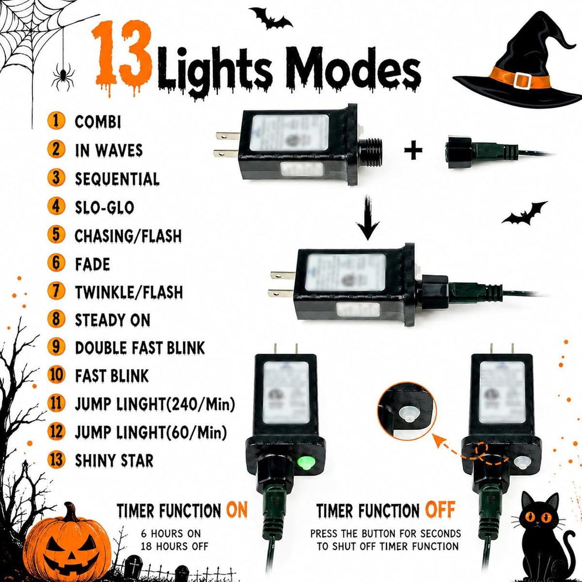 Guirnalda de luces de Halloween conectables de 88 pies, 240 LED, pa...