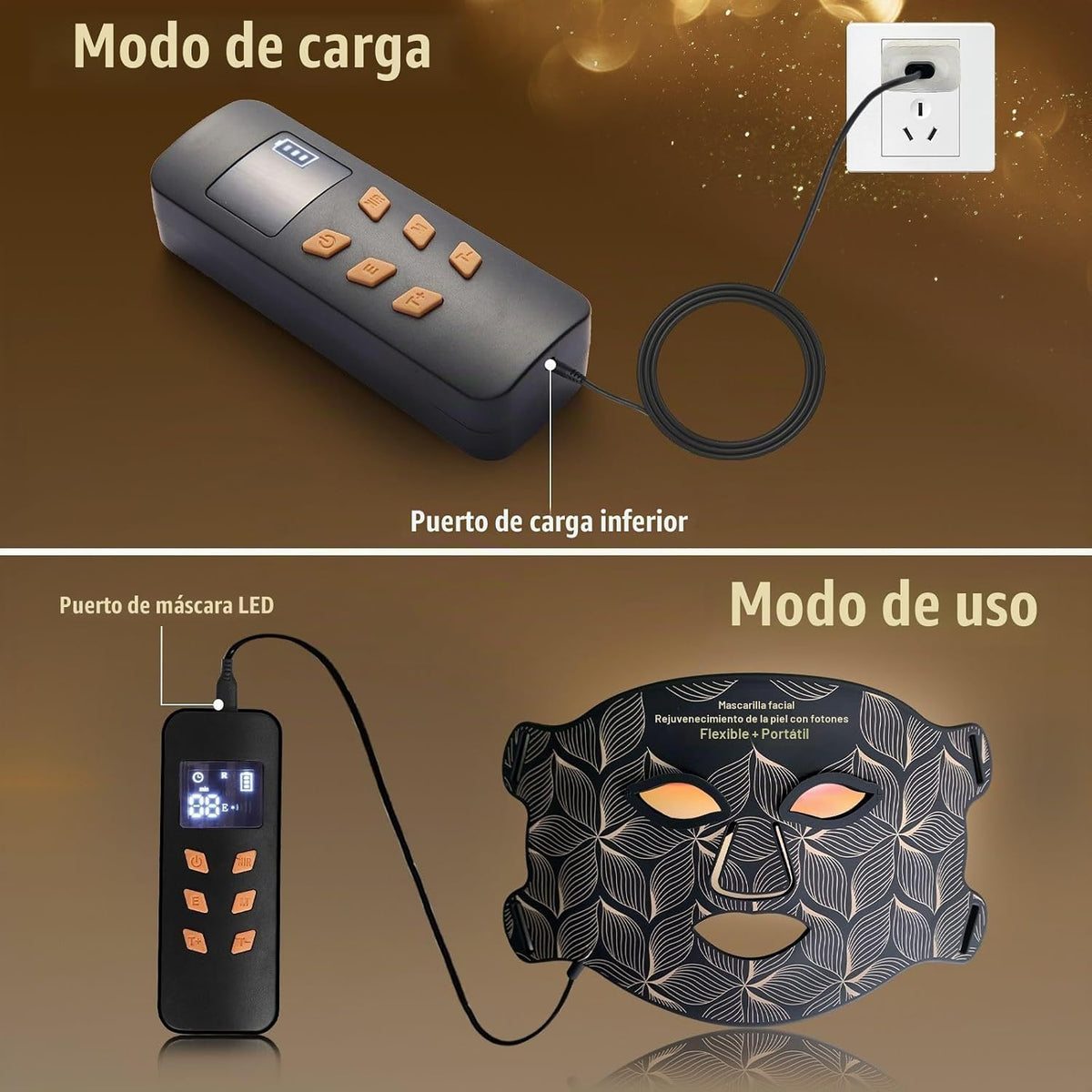 biuufish Terapia de luz roja para la cara, máscara facial LED de 8...