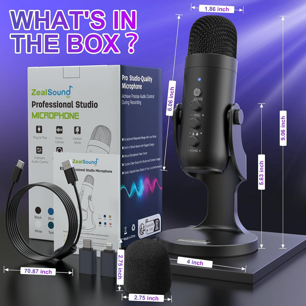 ZealSound Micrófono Podcast para PC, Micrófono USB con Cancelación...