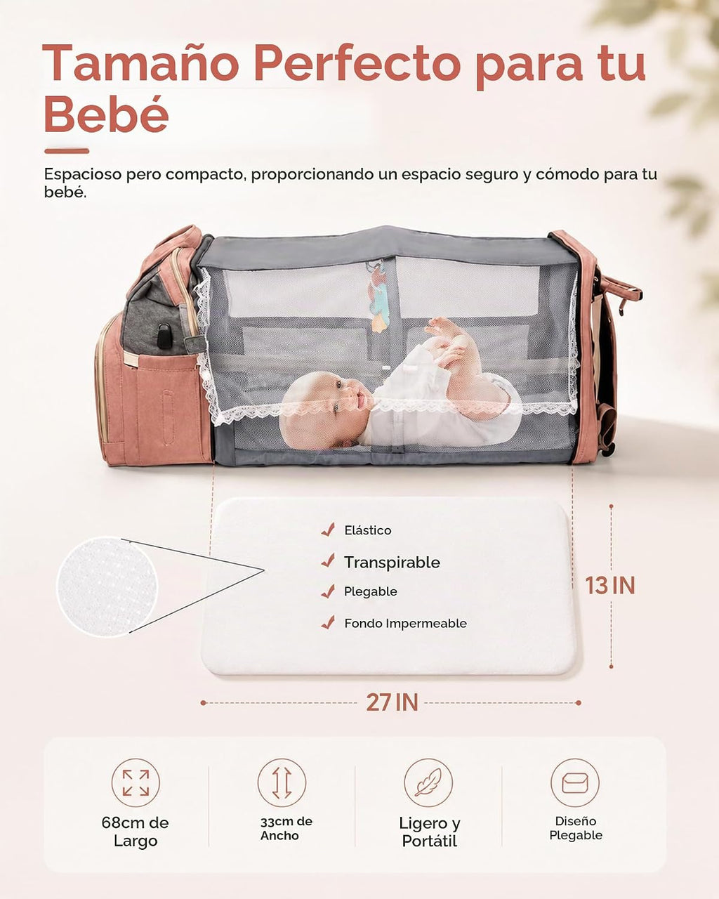 Pañalera con cambiador para mochila para bebé: Pañaleras rosas gran...