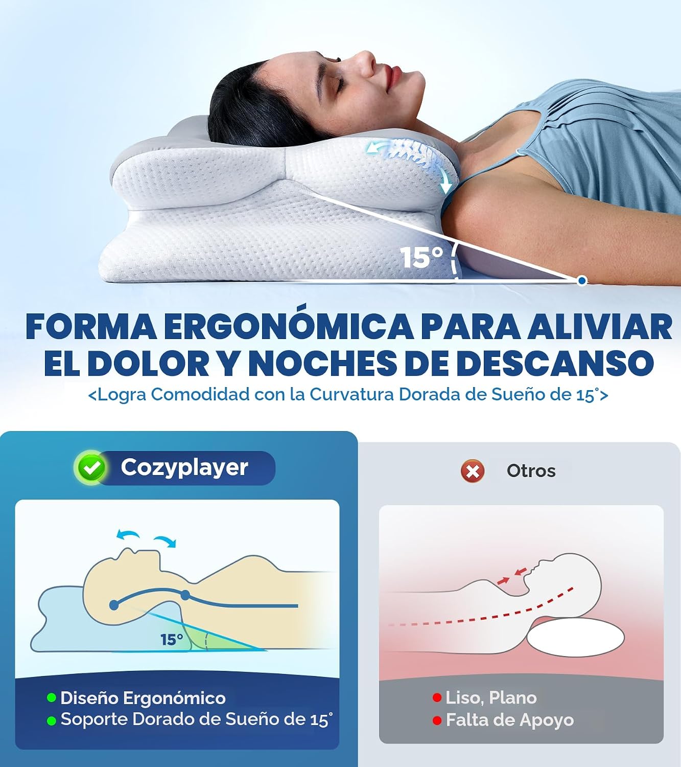 Almohada cervical eficaz para el alivio del dolor para dormir, almo...