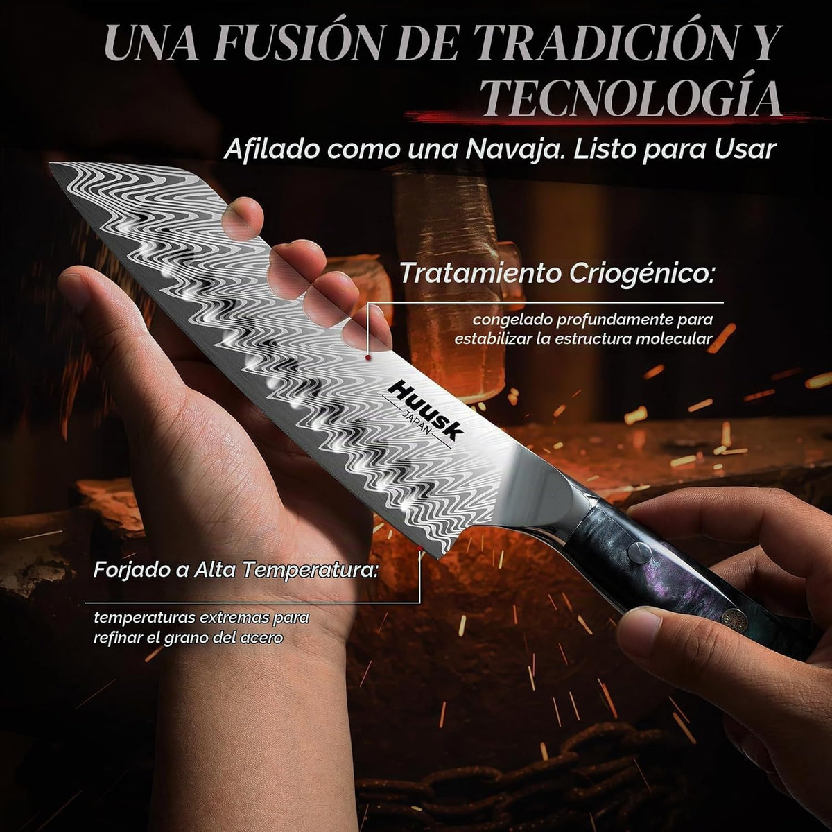 Huusk - Juego de cuchillos japoneses de acero inoxidable con funda...