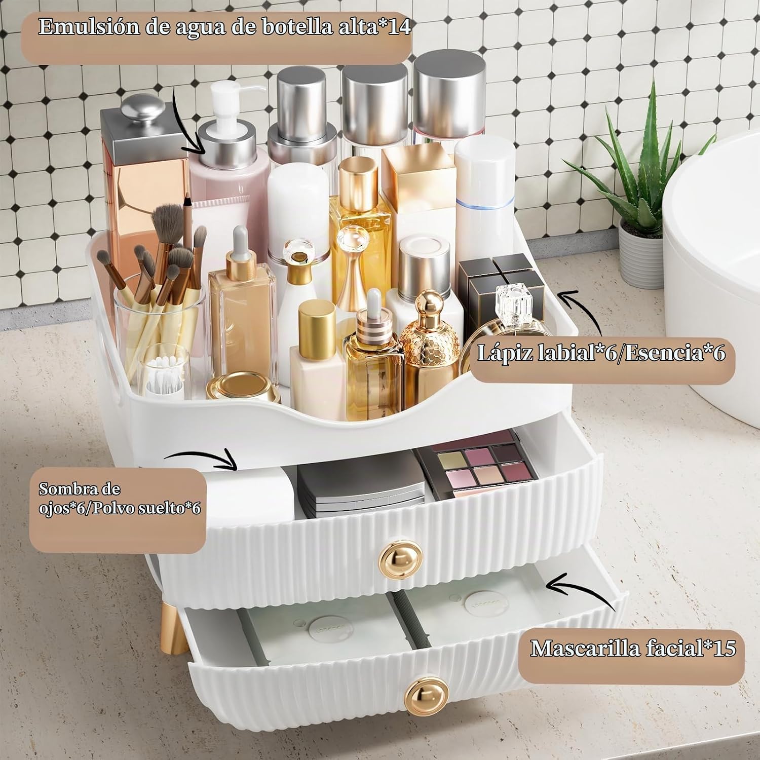Organizador de maquillaje para encimera, organizador de cuidado de...