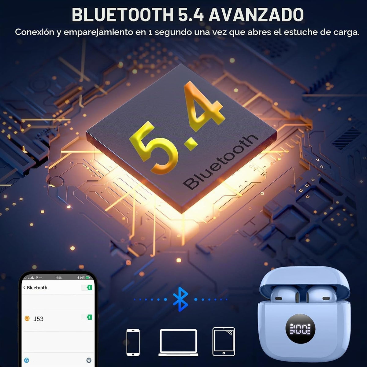 Auriculares inalámbricos, auriculares Bluetooth con pantalla LED de...