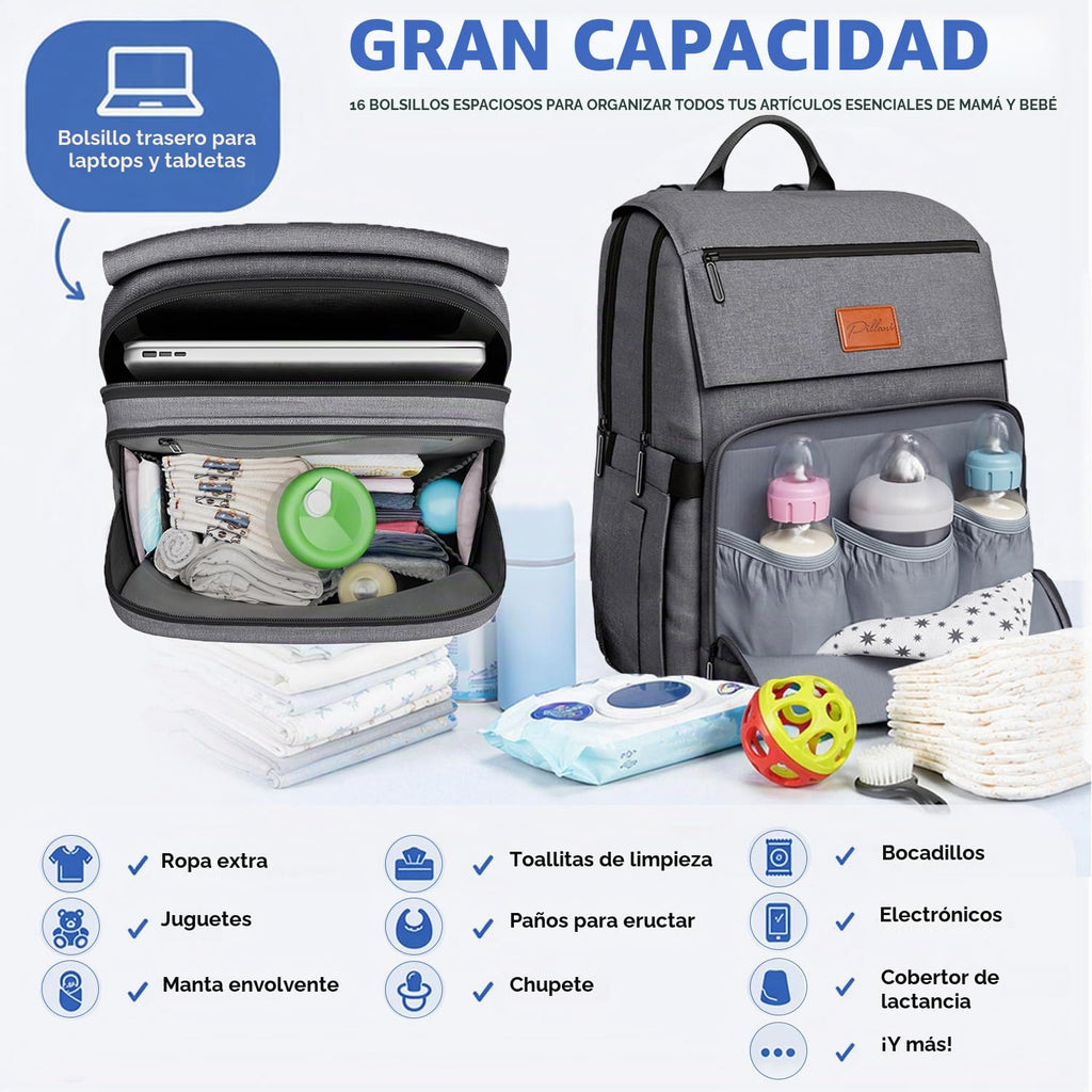 PILLANI - Mochila grande para llevar pañales de bebé, para viajar,...