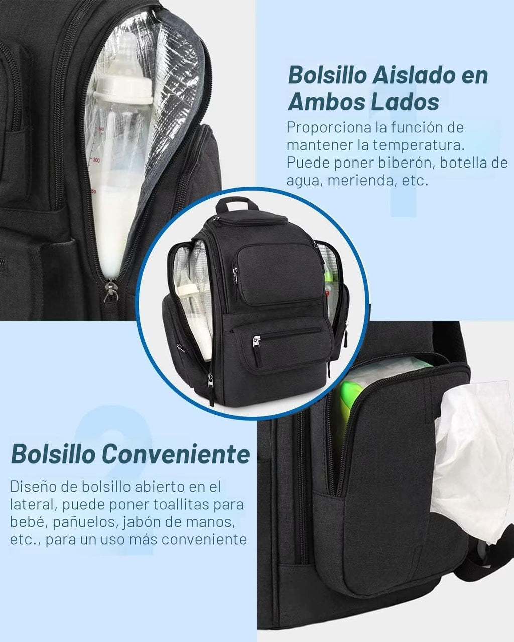Mancro Mochila para pañales, bolsa multifuncional para pañales con...