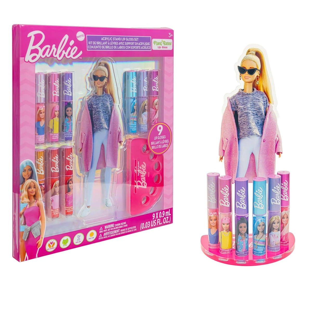 Barbie - Juego de brillo de labios con soporte de exhibición, a bas...