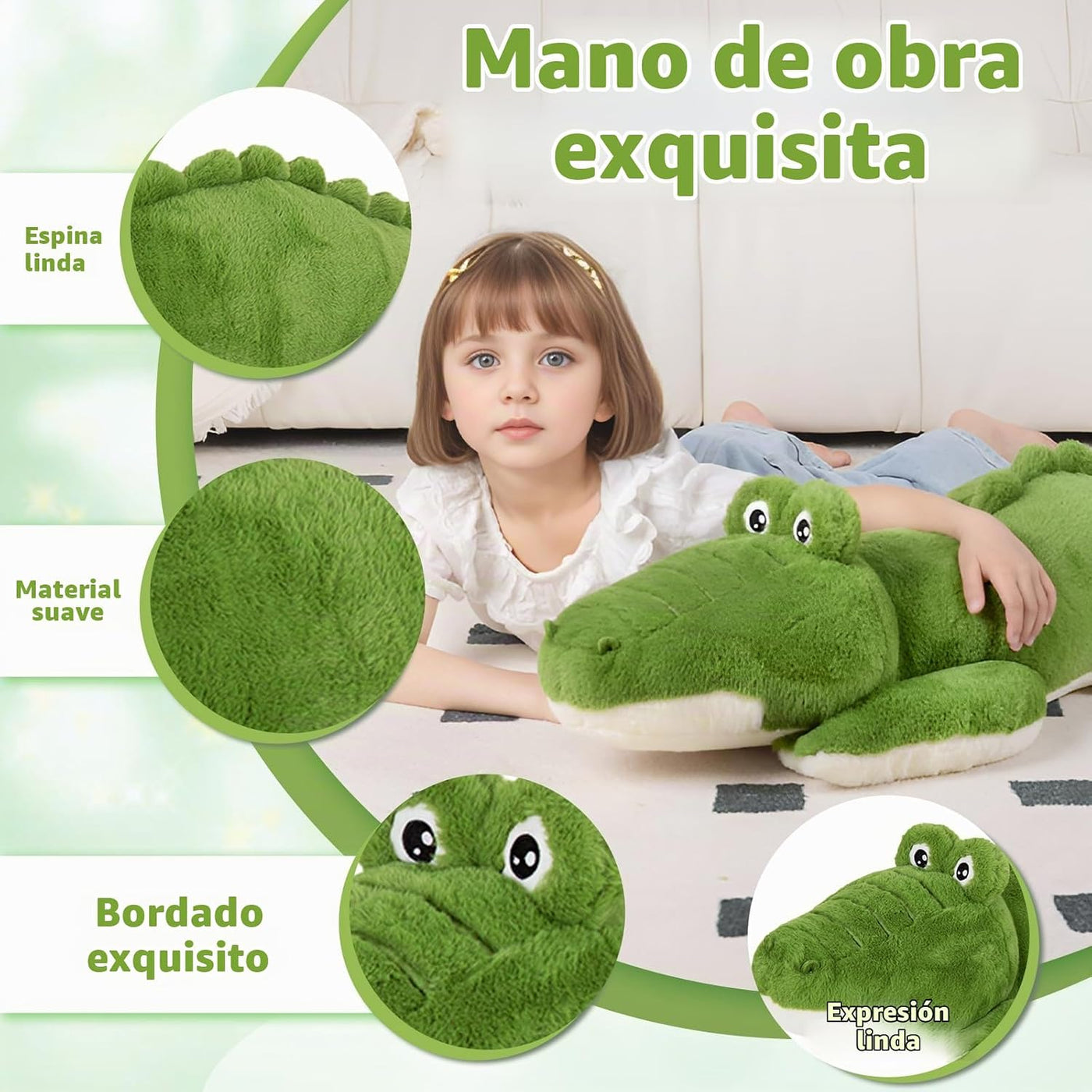 FFxiong Almohada de cuerpo largo de cocodrilo grande verde de 48 pu...