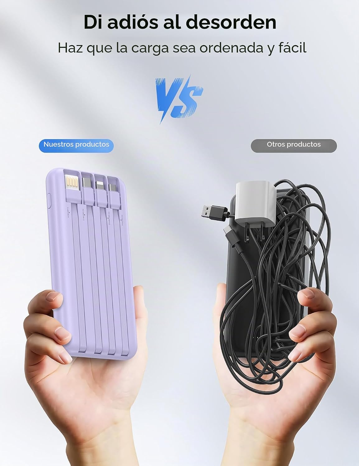 Nusyddy Cargador portátil de 10000 mAh con 4 cables incorporados y...