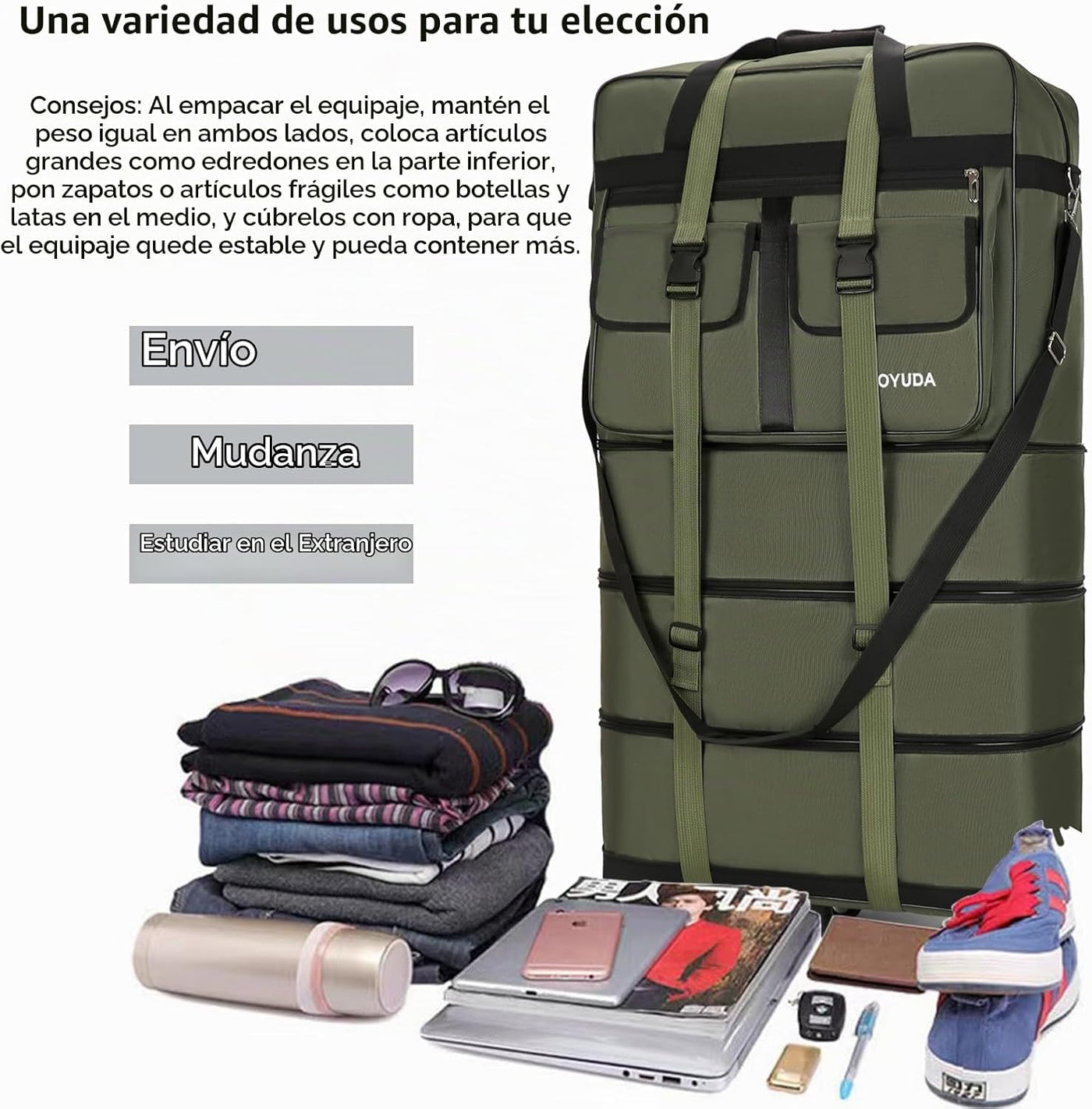 Gloyuda Equipaje Expandible de 130L, Maleta de 40 Pulgadas con Rued...