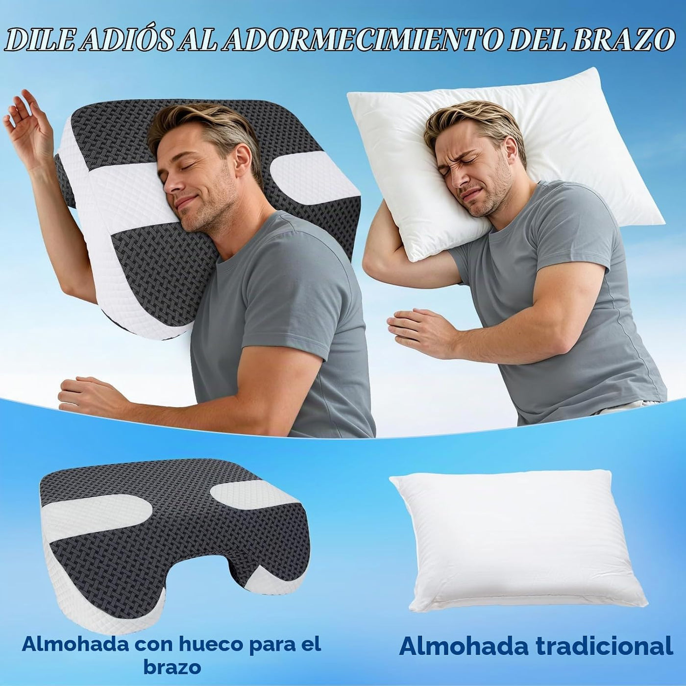 SAHEYER Almohada para dormir de lado con orificios para los brazos,...