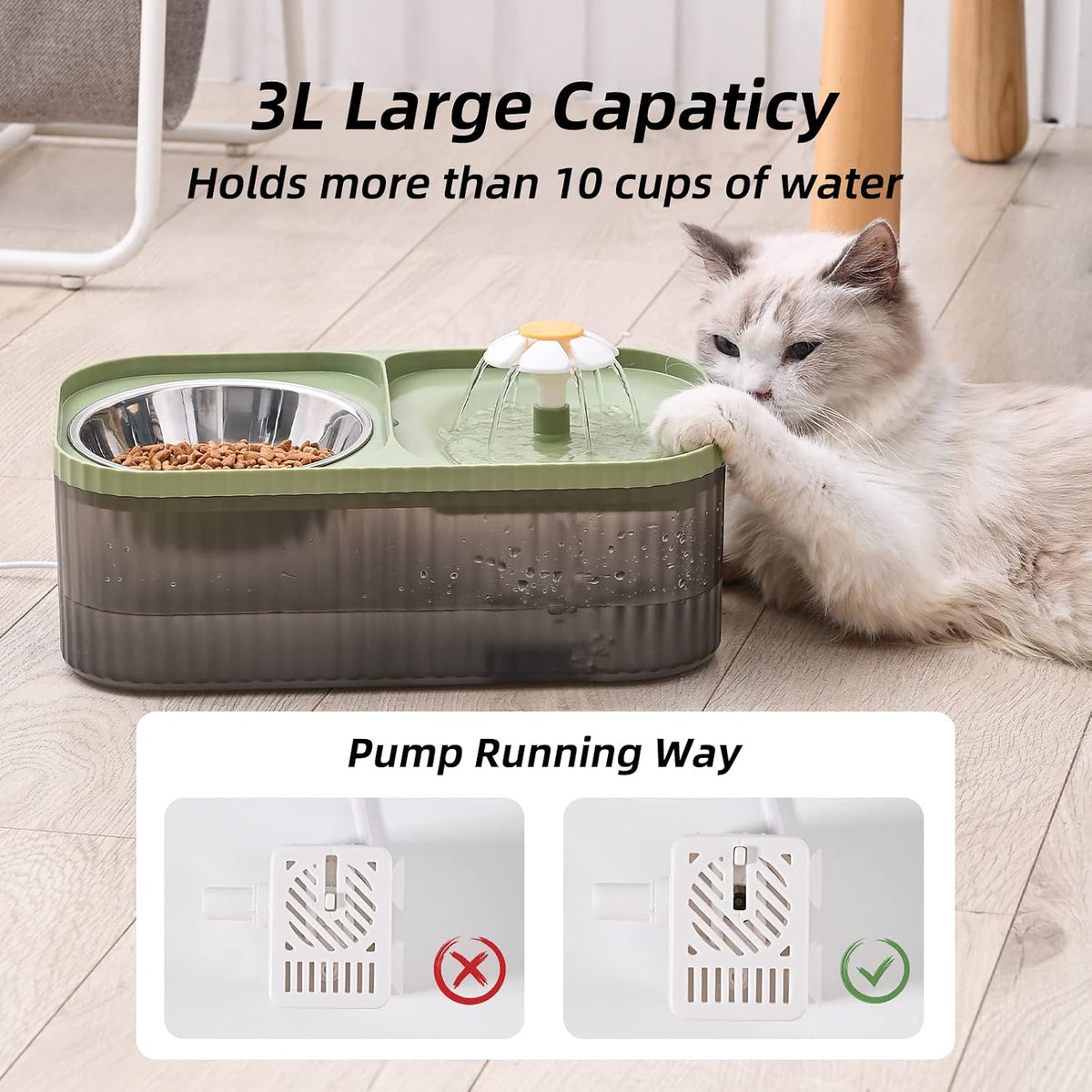JEERAMIA Fuente de agua para gatos y cuenco para alimentos, dispens...