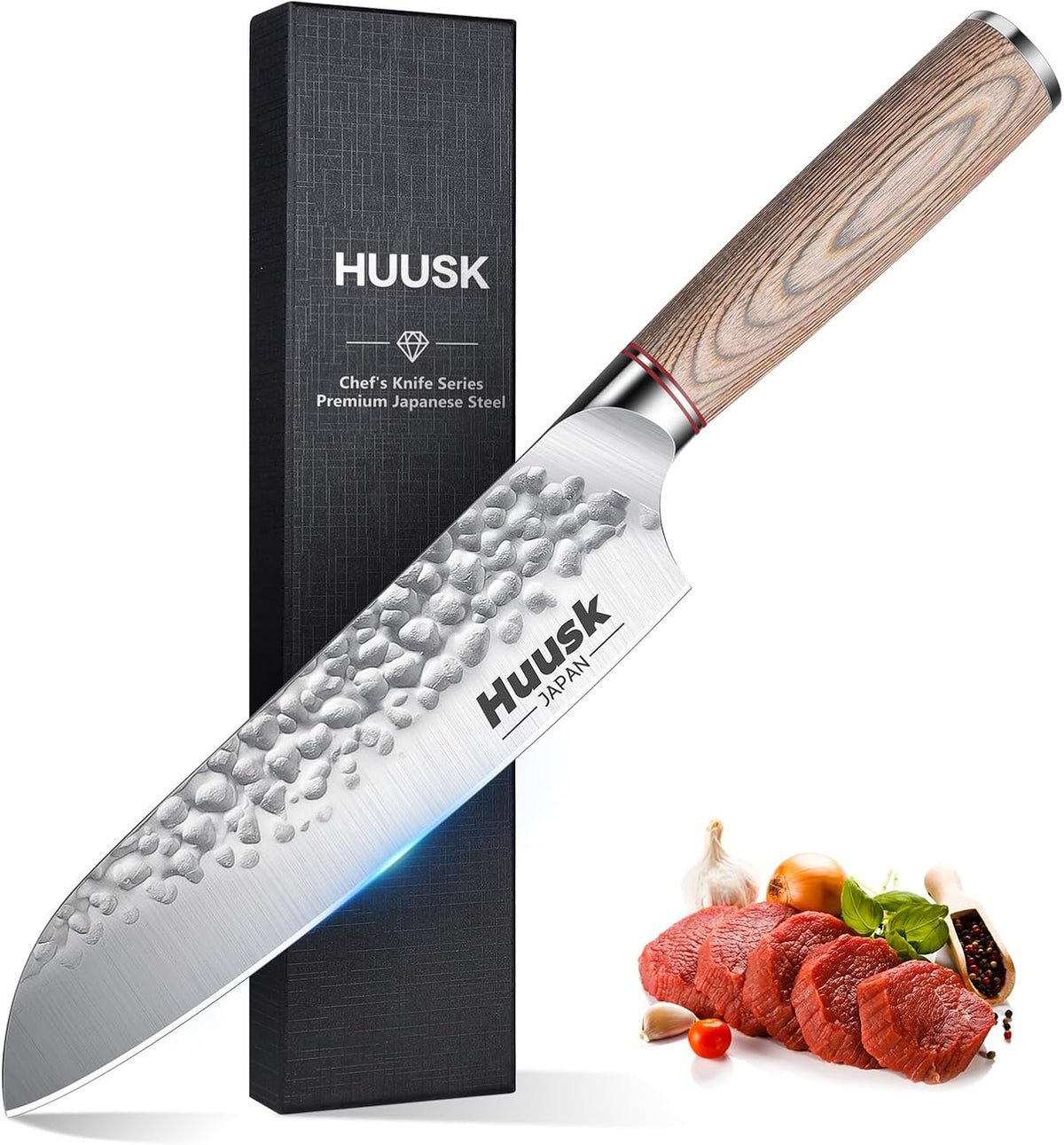 Huusk - Cuchillo de chef japonés para cocina, cuchillo Santoku de a...