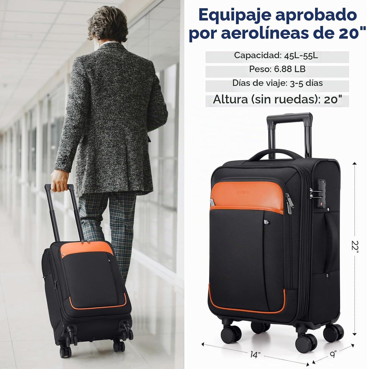 Softside - Maleta de mano expandible con apertura superior de 20 pu...