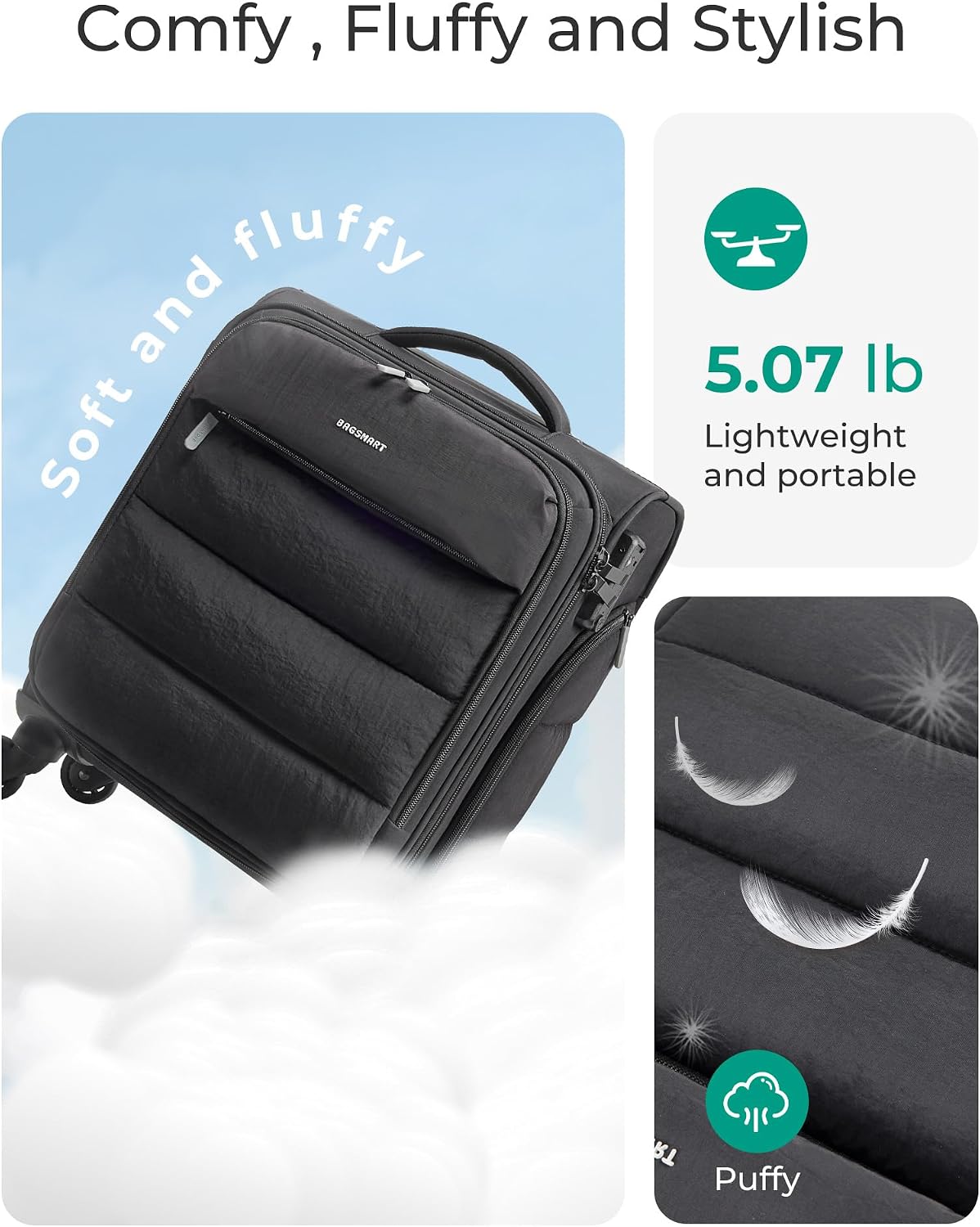 BAGSMART Equipaje de mano para debajo del asiento aprobado por aero...