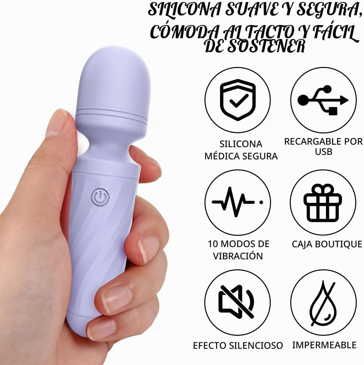 KINGWAND - Mini varita masajeadora impermeable, 10 vibraciones (gri...