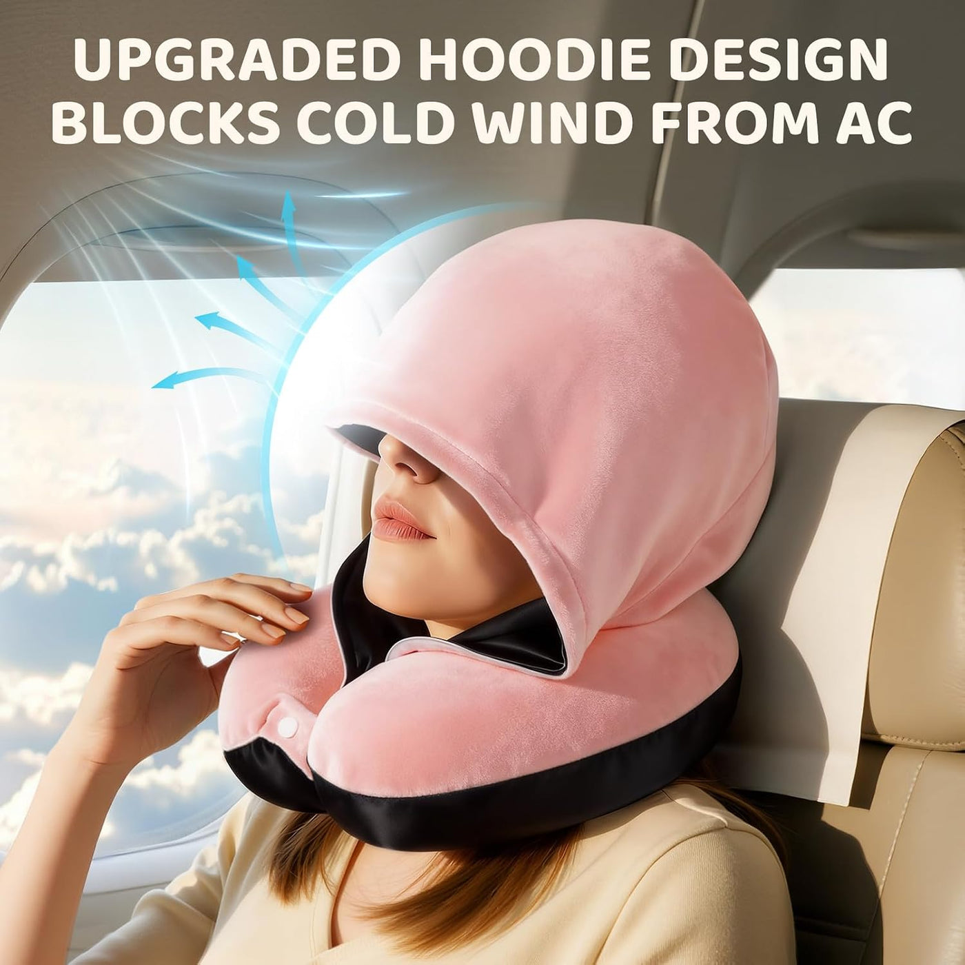 Mewaii Almohada de viaje para el cuello, almohada de avión con capu...