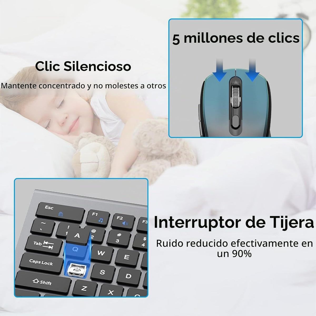Combo inalámbrico del teclado y del ratón, teclado completo silenci...