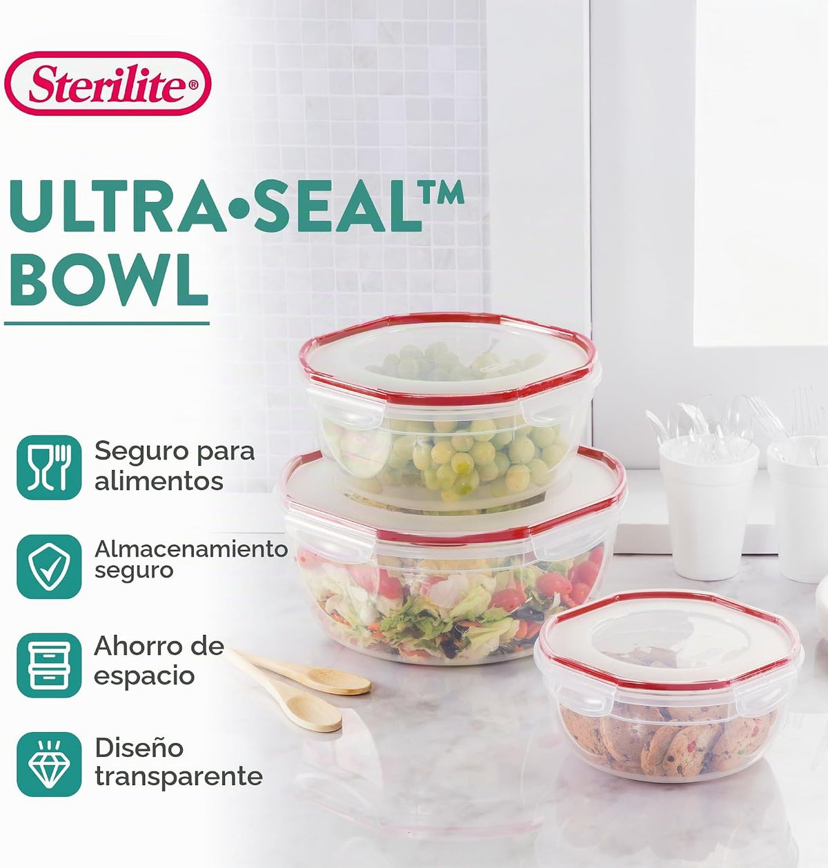 Sterilite Ultra-Seal tazón de 8.1 cuartos de galón, contenedor gran...