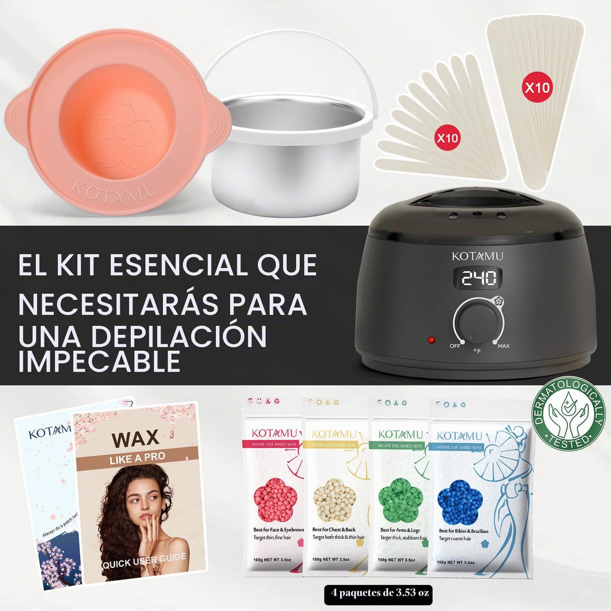 KOTAMU Kit de cera para mujeres y hombres, kit calentador de cera d...