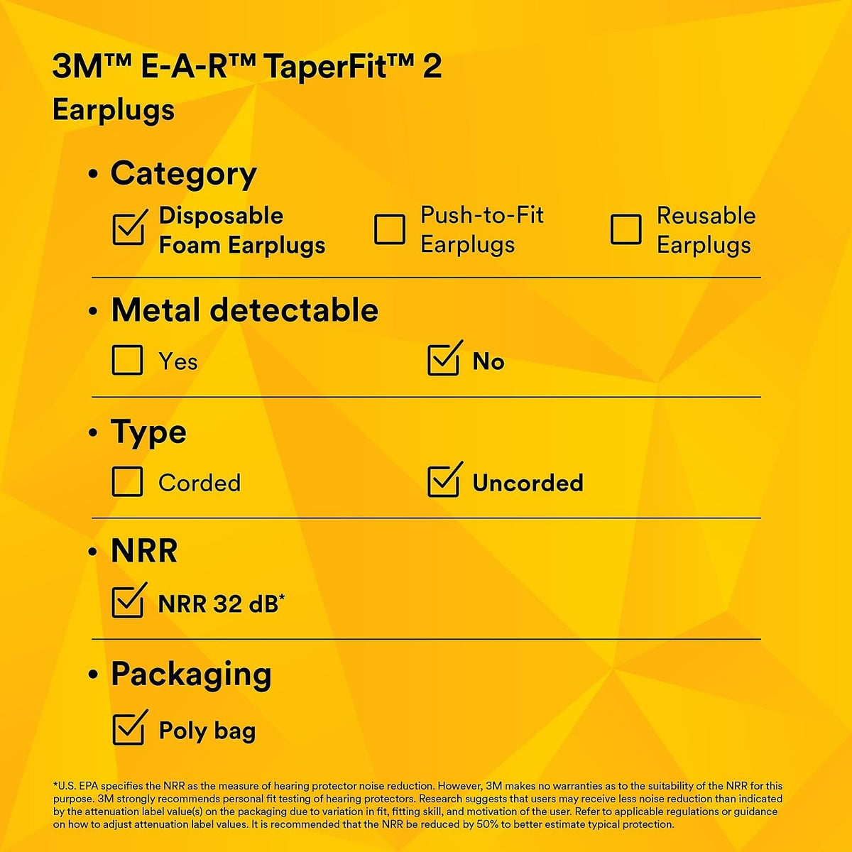3M Tapones para los oídos, E-A-R TaperFit2 312-1219, Sin cable, Des...