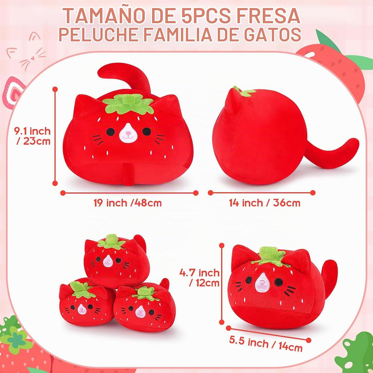 5 piezas de peluche de gato fresa familia de animales - peluche sua...
