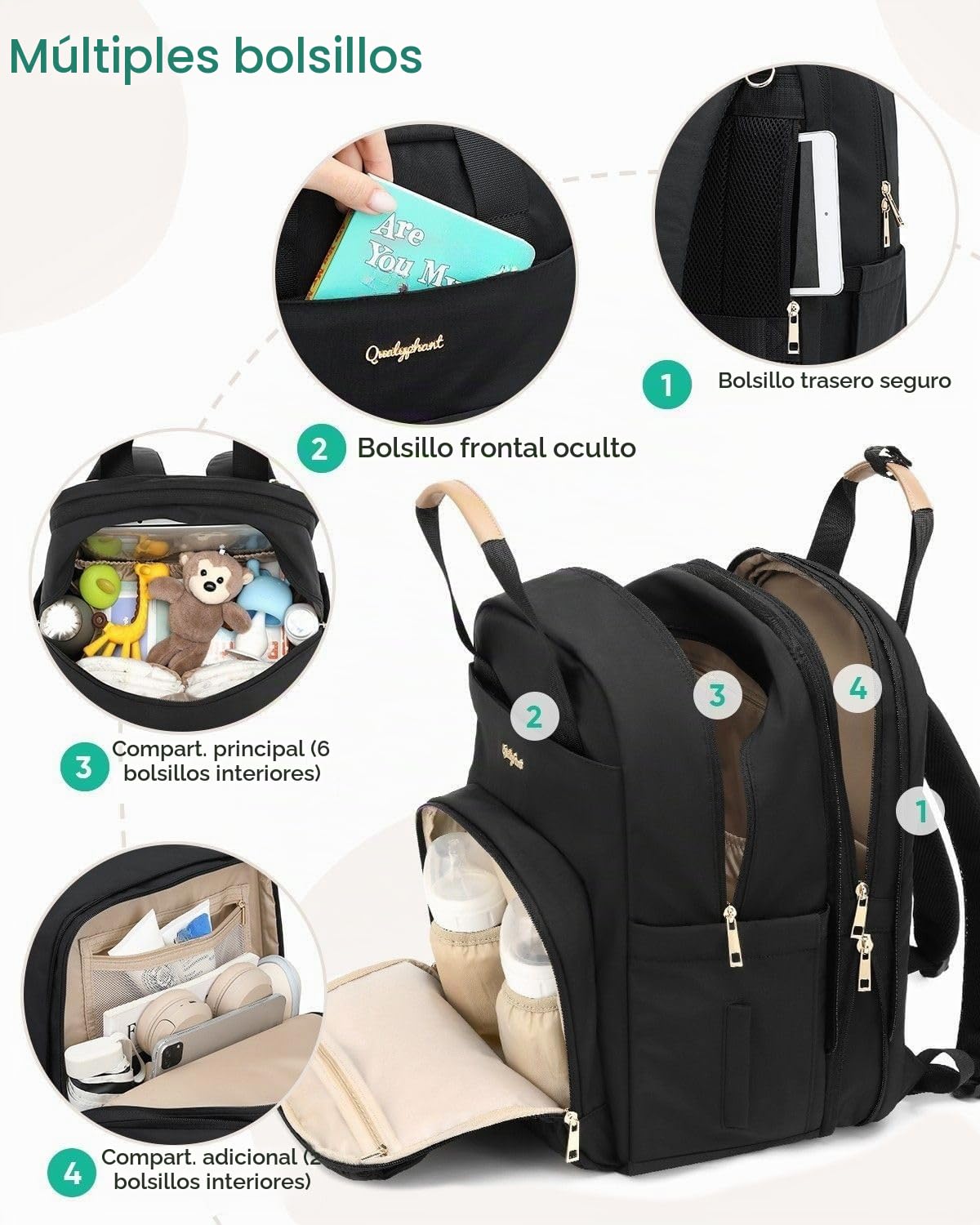 Qualyphant Mochila de pañales extragrande para 2 niños expandible 2...
