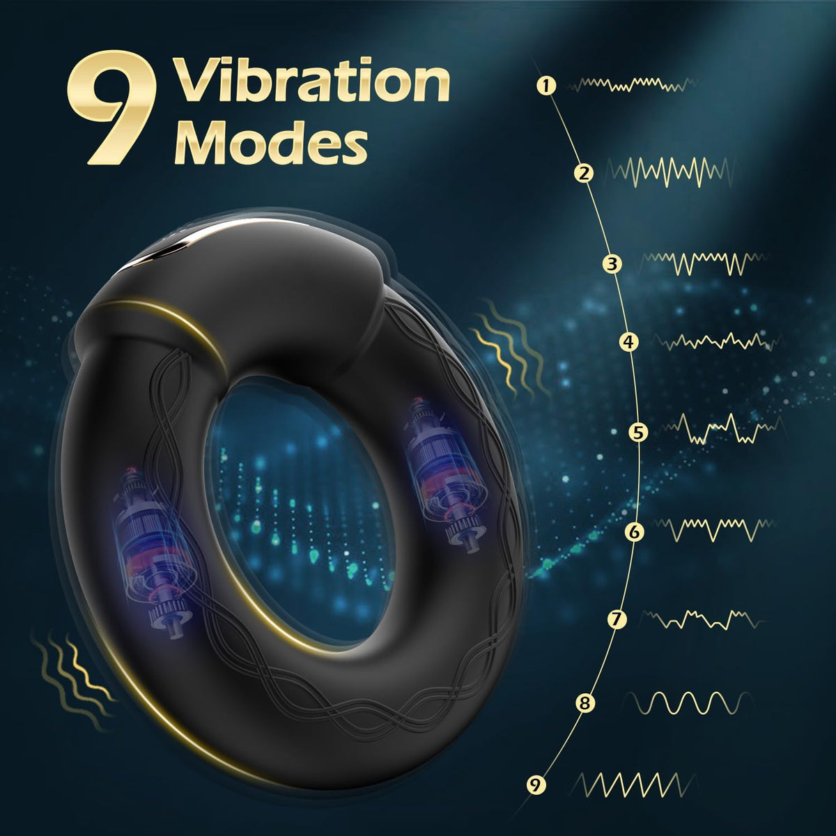 Anillo de polla vibrante calentado, 9 modos de vibración, juguetes...