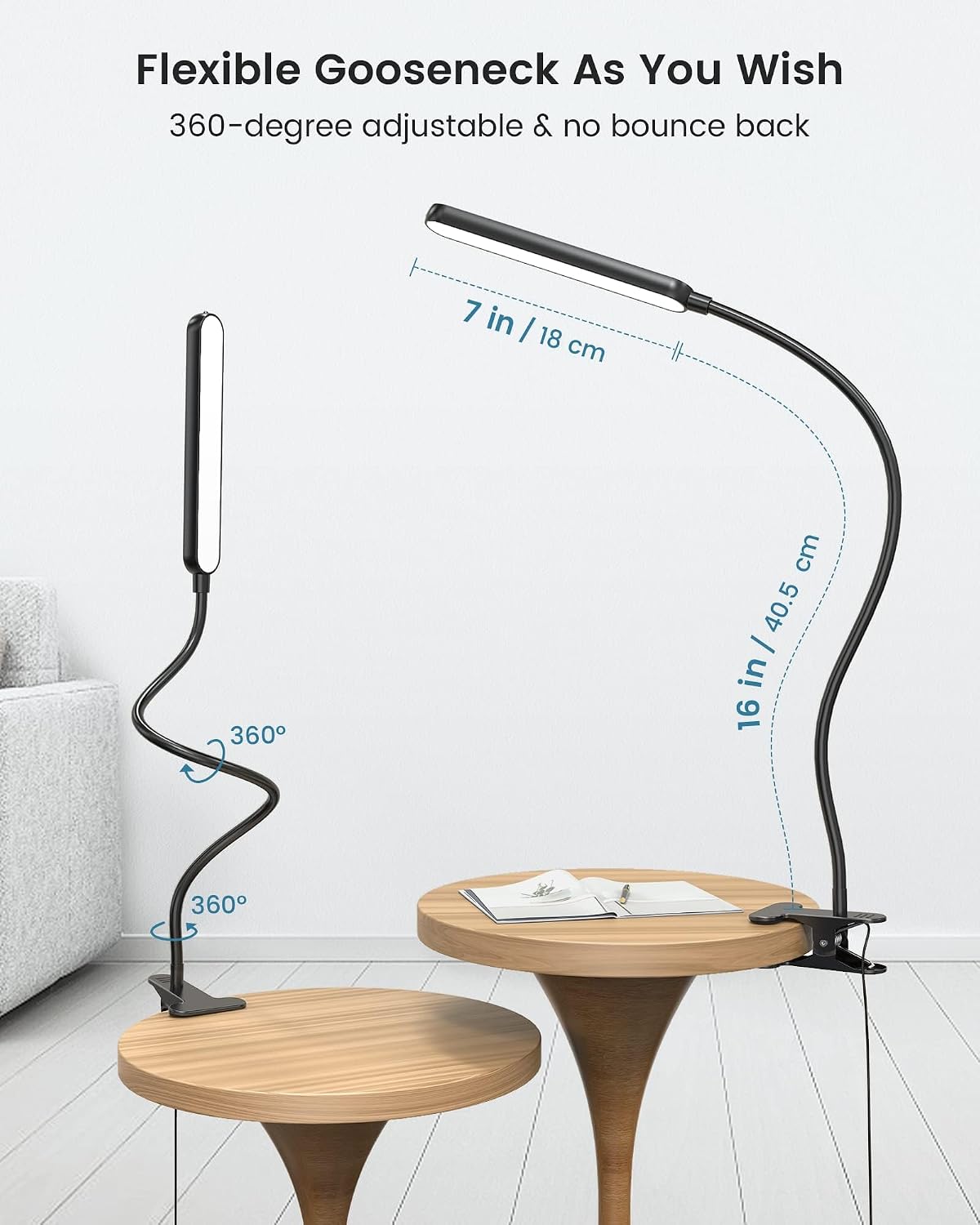Glocusent Luz de libro, luz de cuello flexible para leer en la cama...