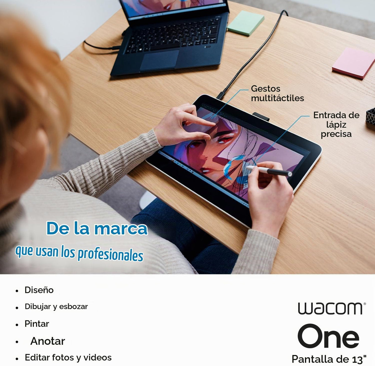 Wacom One 13 Touch, tableta de dibujo con pantalla táctil laminada...
