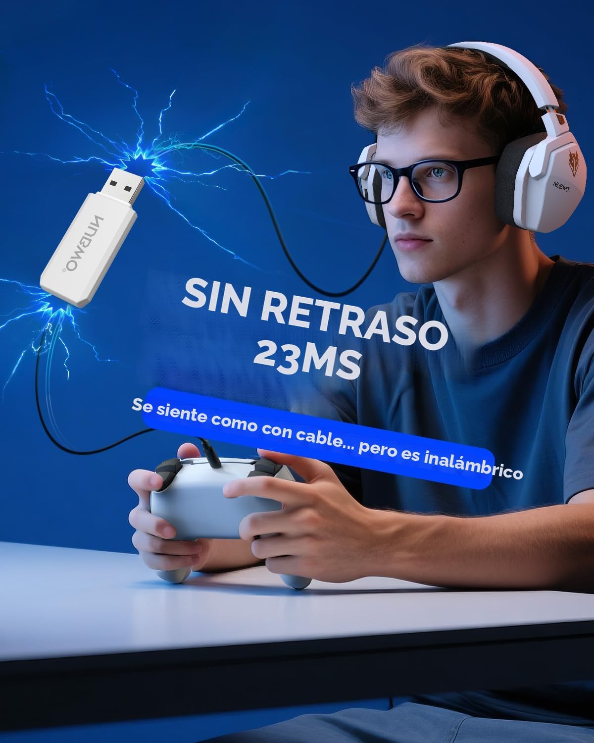 NUBWO Auriculares inalámbricos para juegos con micrófono para PC Ps...