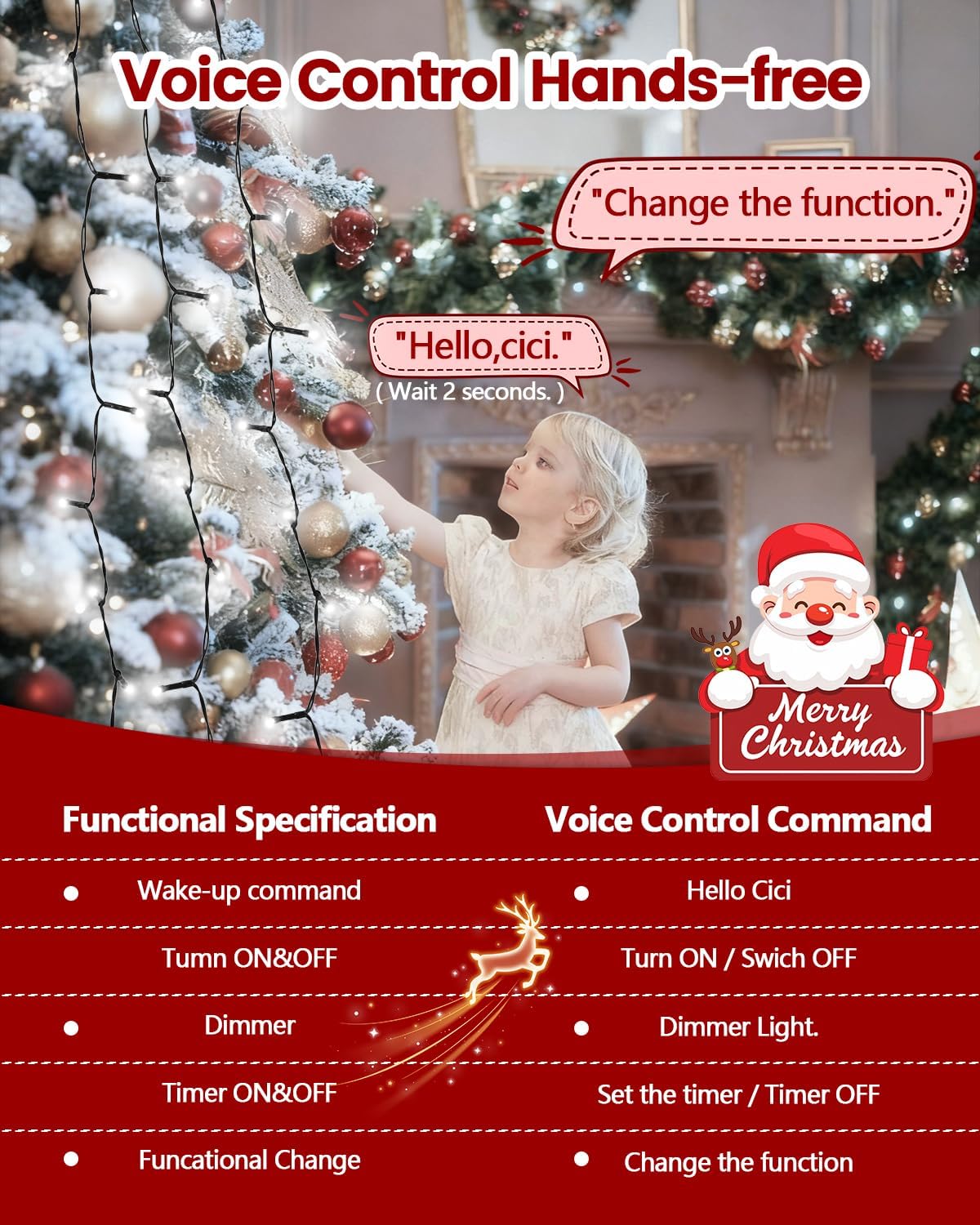 Luces de árbol de Navidad para interiores con control de voz y cont...
