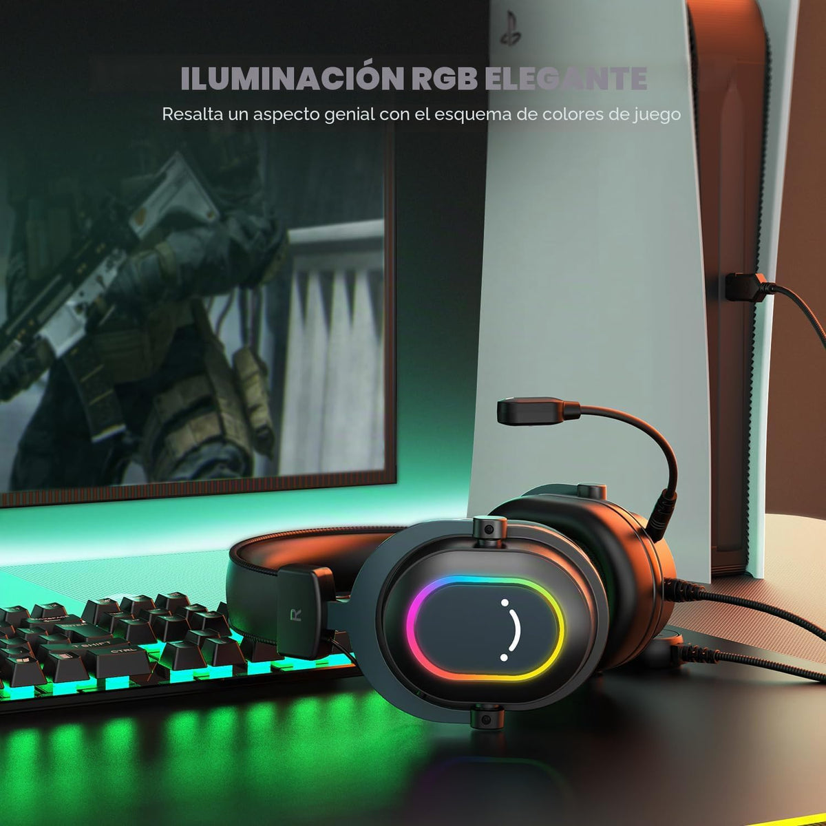 FIFINE AmpliGame H6 Auriculares USB con cable para juegos con RGB d...