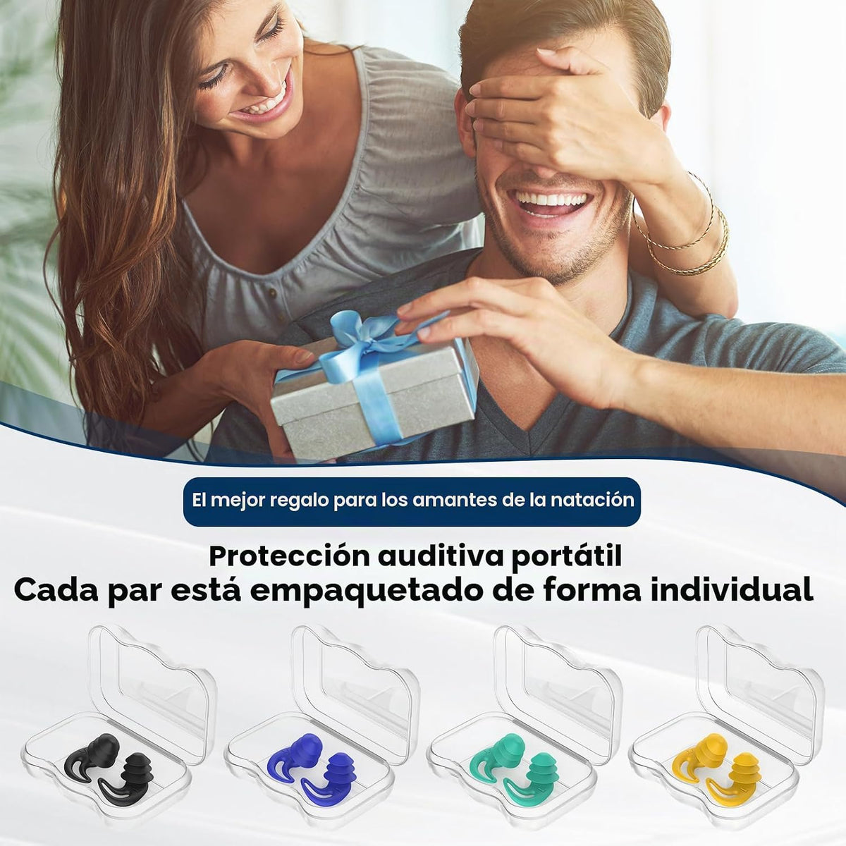 Tapones para los oídos de natación para adultos y niños, 4 pares de...
