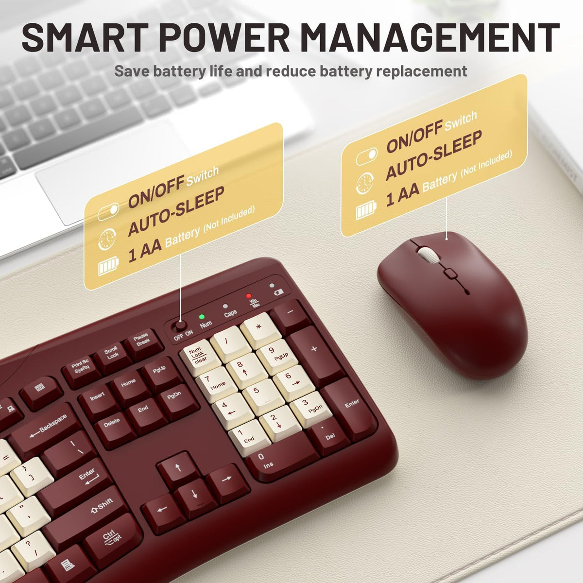Teclado inalámbrico y ratón Combo silencioso ergonómico diseño curv...