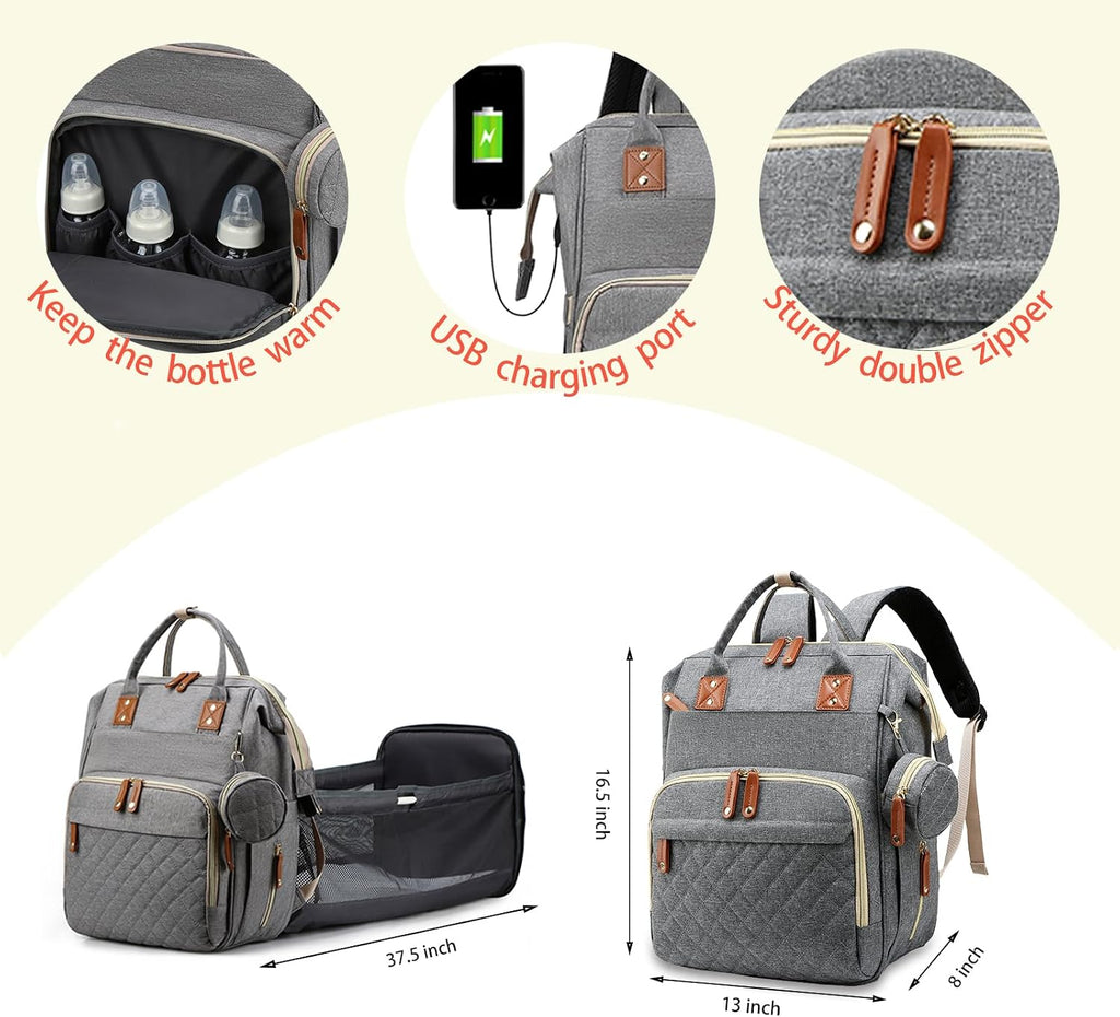 Lamroro Bolsa de pañales con cambiador, mochila de pañales 3 en 1 p...