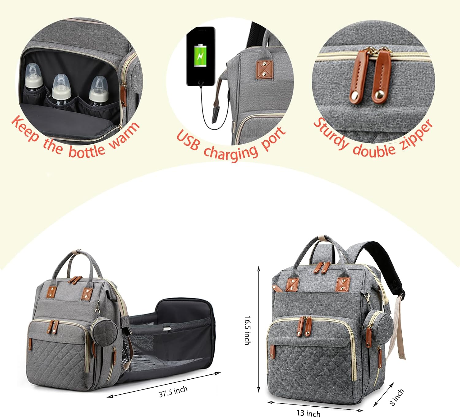 Lamroro Bolsa de pañales con cambiador, mochila de pañales 3 en 1 p...
