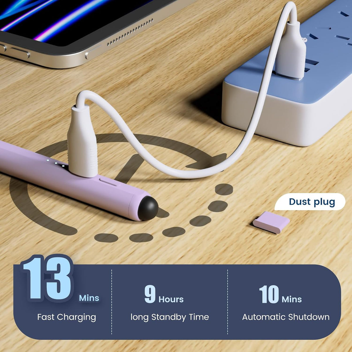 Lápiz capacitivo para iPad, Lápiz de doble punta con carga rápida d...