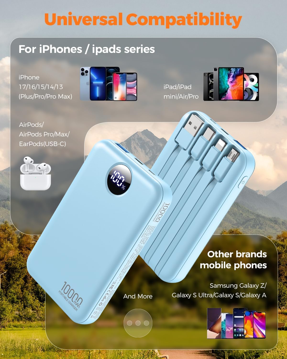 Cargador portátil Zmmyuluo 10000mAh con 4 cables incorporados 40% m...
