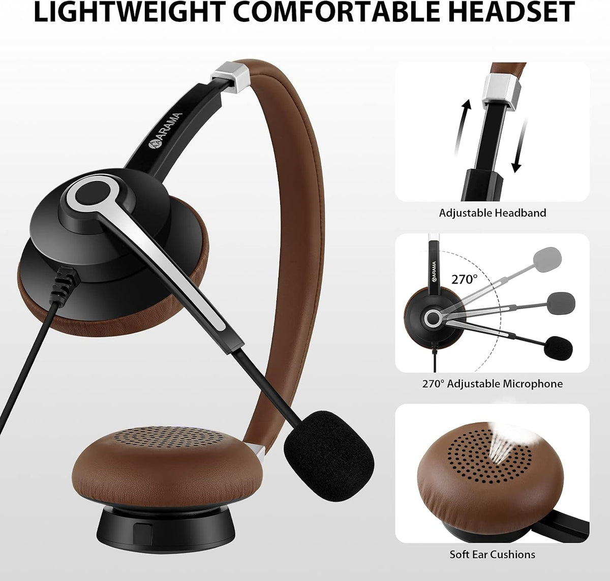 Arama Auriculares USB con micrófono para PC, USB-C\/A y conector de...