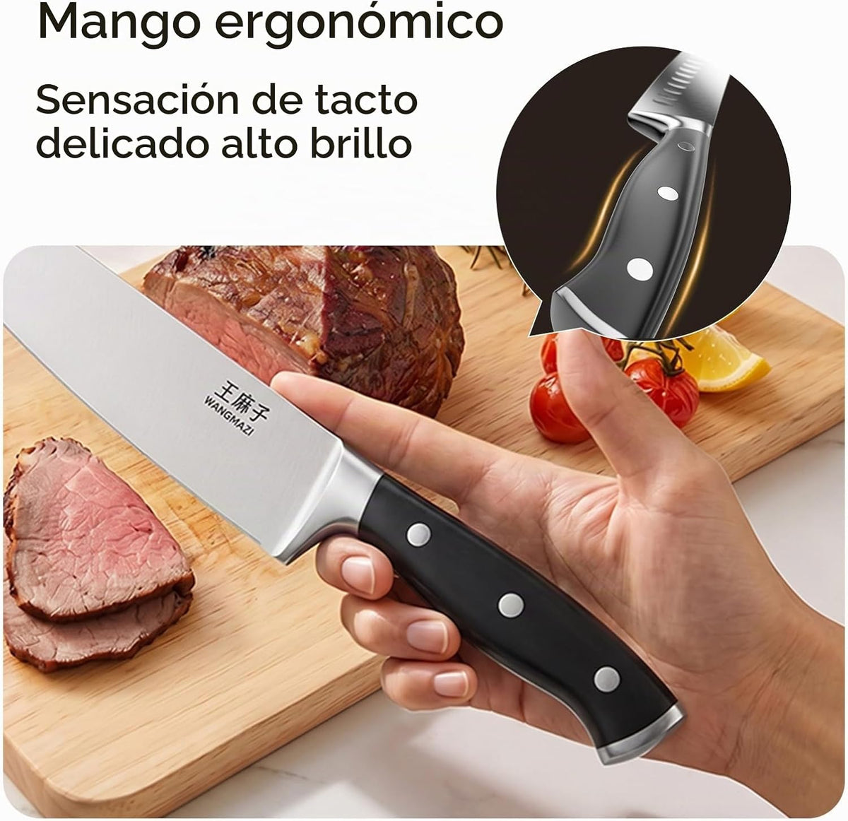 WANGMAZI Juego de cuchillos de chef de alta calidad, mango ergonómi...