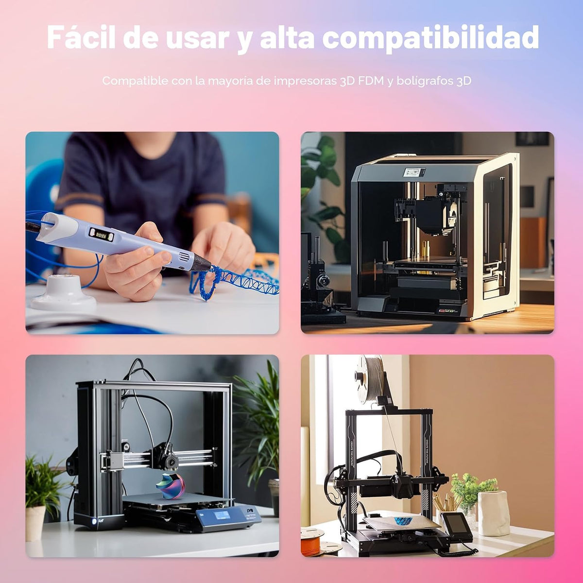 AMOLEN Paquete de filamentos para impresora 3D PLA de 4 colores en...